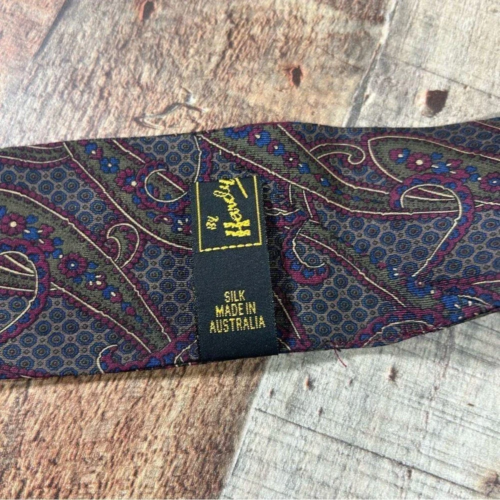 Vintage 90s Hardy Amies Silk Paisley Necktie Wide Power Tie Made In Australia